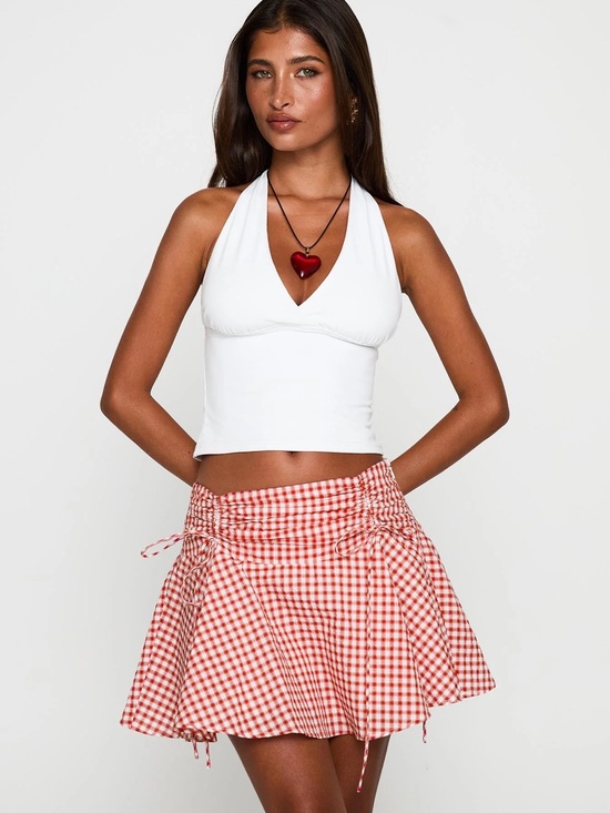 Princess Polly Dresses & Skirts - Princess Polly Red & White Gingham Drawstring Skater Skirt